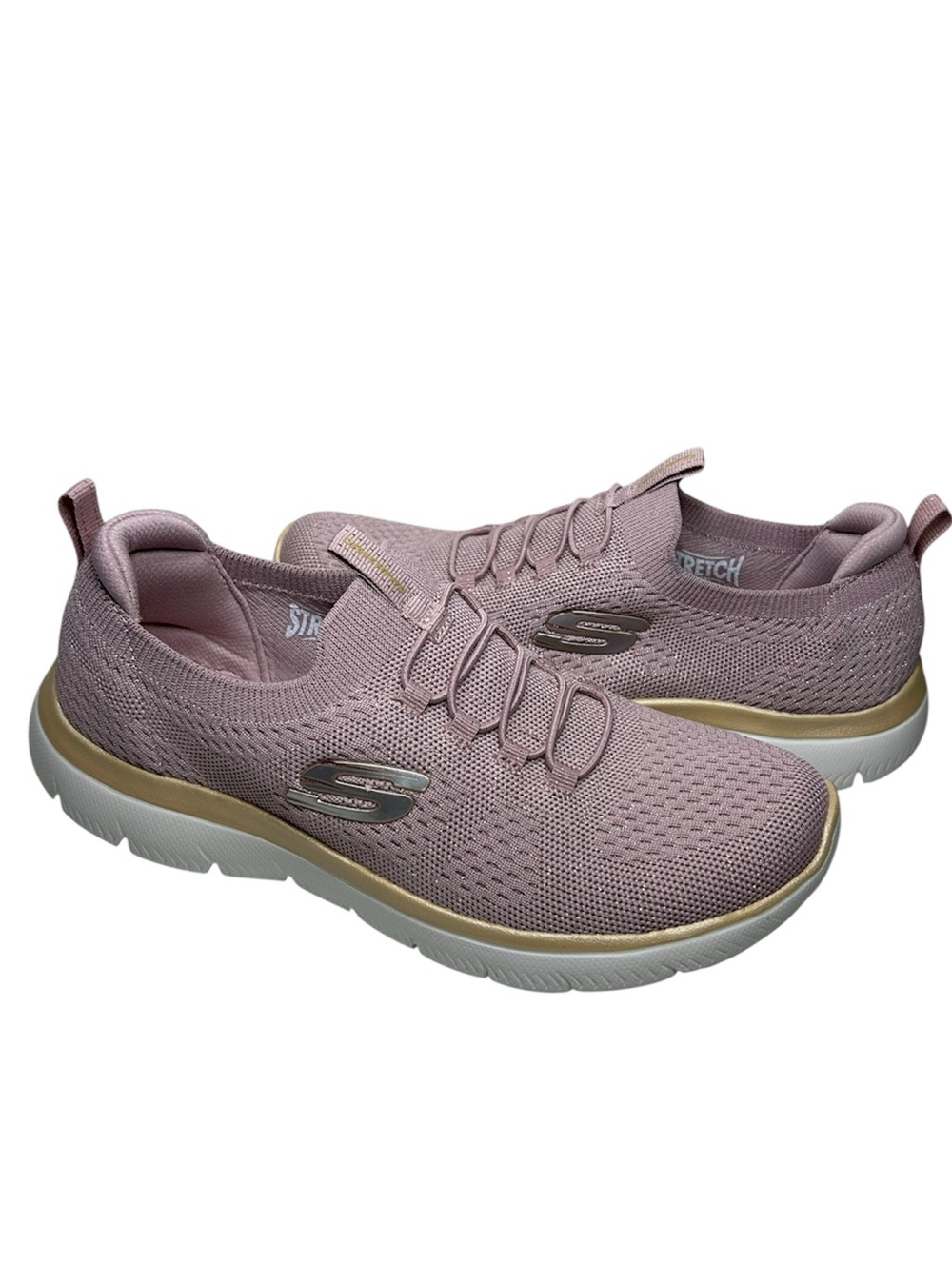 Skechers Summits Pixi Dusty Pink Gold Trim Slip-On Free Hands Knit Sneakers 8.5